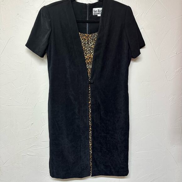 Vintage Black Cardigan Dress Leopard Print Mob Wife by Sheri Martin Size 12 - Picture 6 of 6